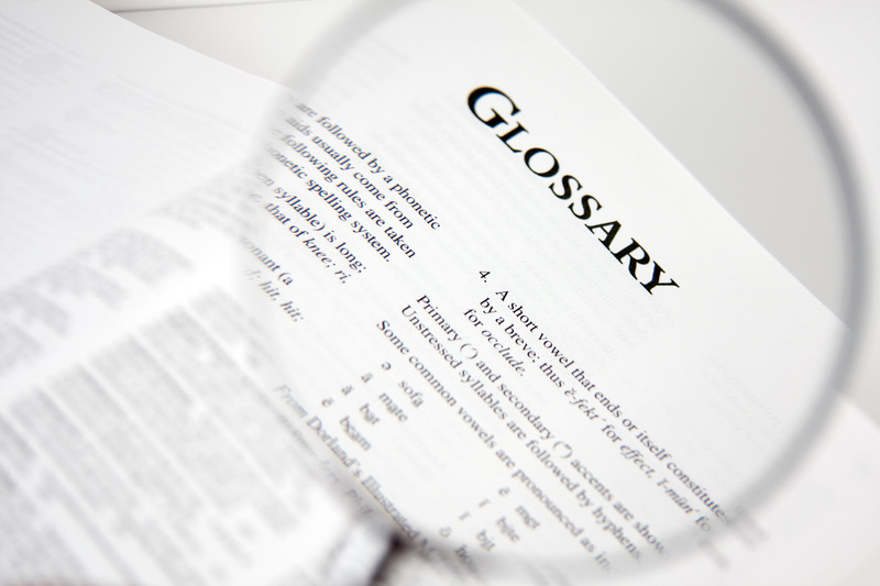 Magnified view of glossary in a book